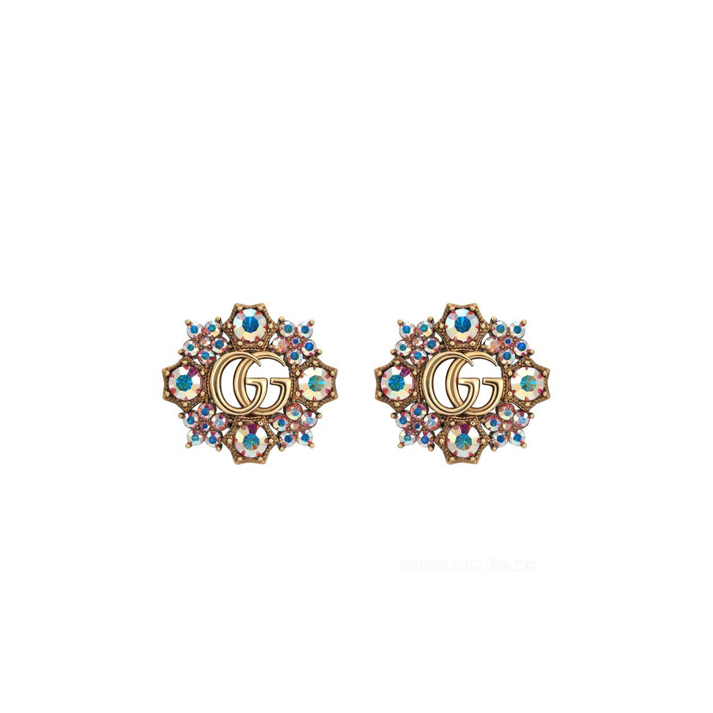 Gvc*1 double g crystal flower earrings in antique gold tone 753787